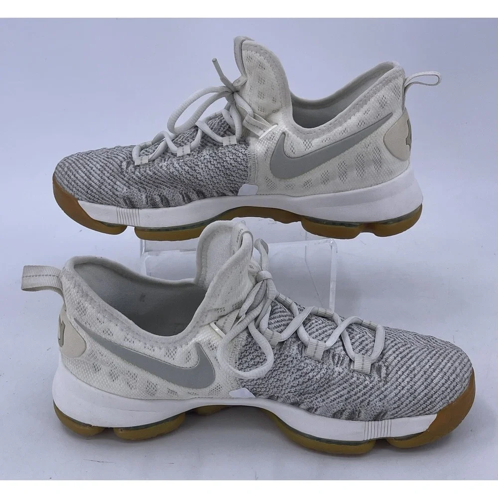 Nike Zoom KD 9 GS KEVIN DURANT Pale Grey Flyknit Sneakers Youth 7Y 855908-098